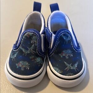 🩷Vans Navy Dinosaur Print Kids Sneakers Off the Wall Baby Tennis Shoes Unisex